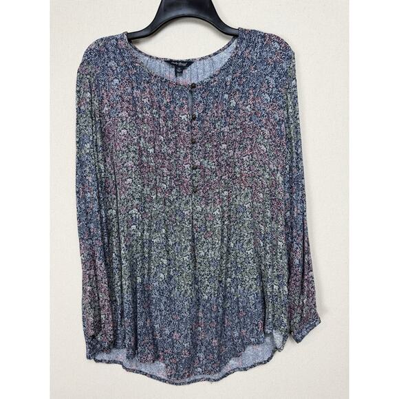 Lucky Brand Women's Top Plus Sz 1X Blue Floral Ombre' Lightweight Long Sleeves - Picture 10 of 16